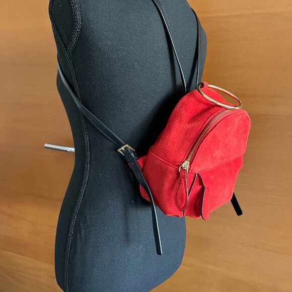 Zara Mini Backpack in Red Suede, NWT
